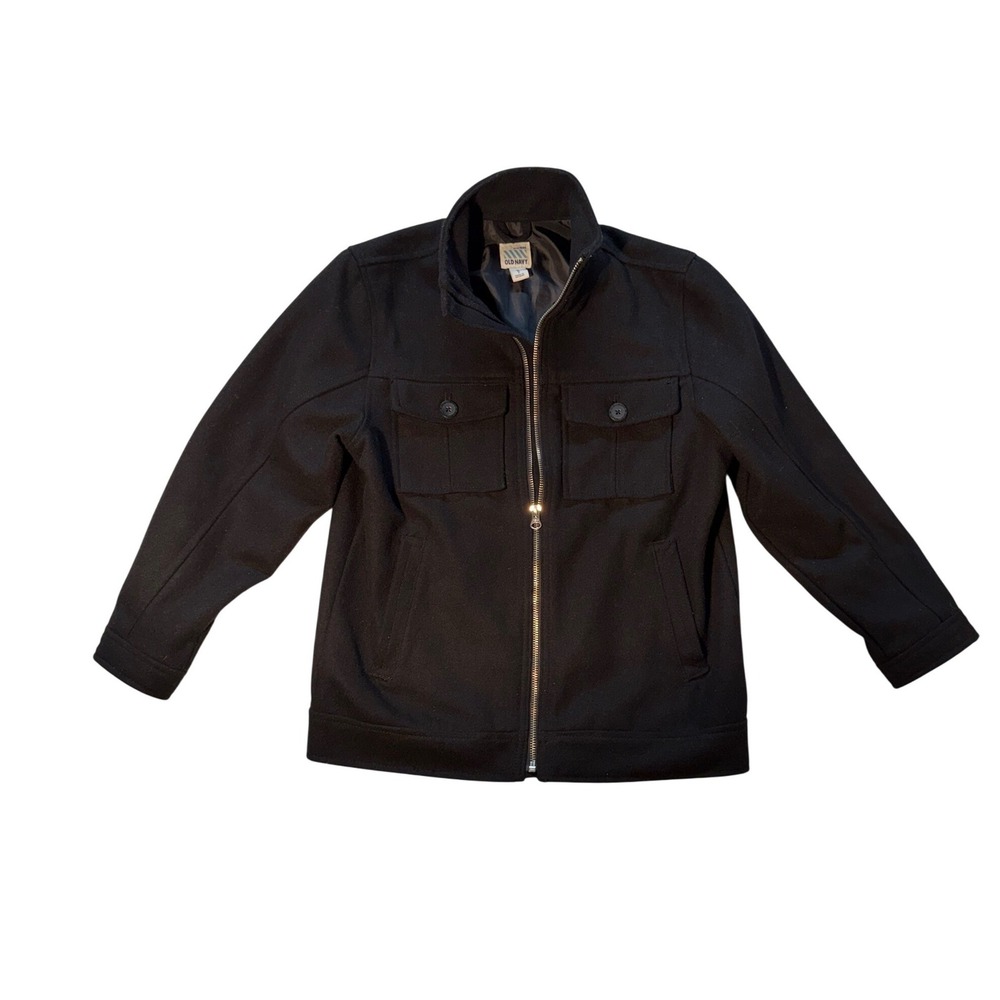Old Navy Boys Wool Blend Field Jacket Black Zip Up Mock Neck Coat Size M 8 - Picture 1 of 6